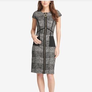 DKNY Zip front tweed sheath dress (Black/Cloud)